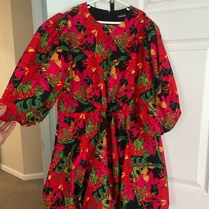 SHEIN Red Green Puff Sleeve Sundress